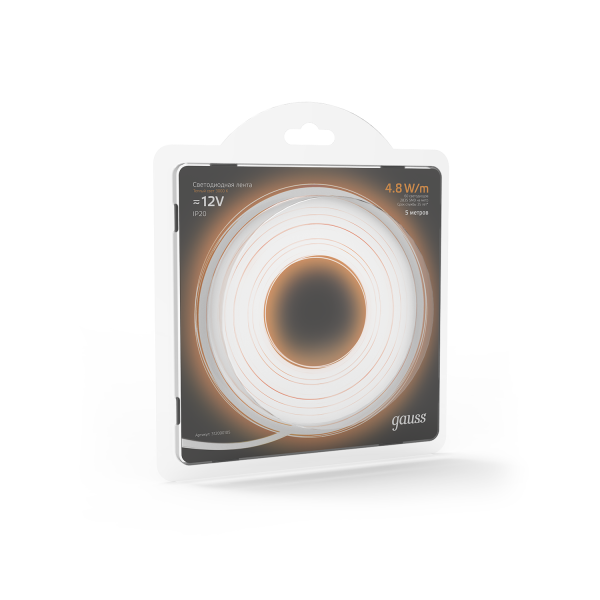 Купить Gauss Лента LED 2835 -SMD 4.8W 12V DC теплый белый (блистер 5м) 312000105