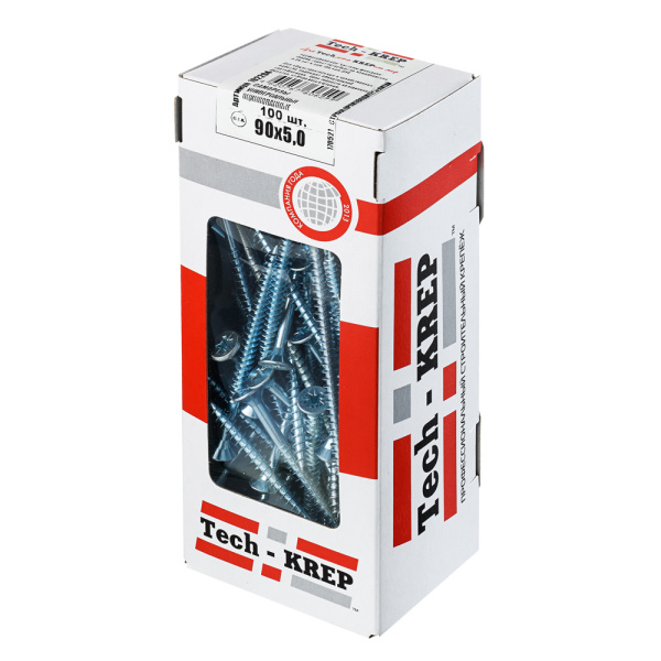 Tech-Krep Саморезы универсальные  90х5,0 мм (100 шт)  оцинкованные - коробка с ок. Tech-Kr 102204