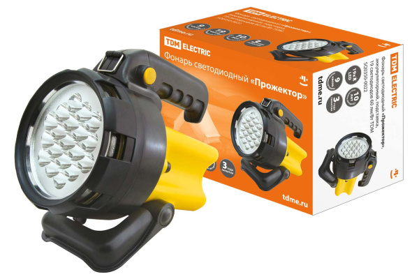TDM Фонарь светодиодный "Прожектор", аккумуляторный, подставка, 19 светодиодов 60 лм/Вт SQ0350-0022