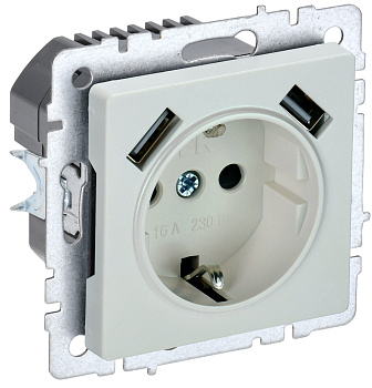 IEK BRITE BASE Жемчуг Розетка с з/к/ш 16А с USB A+A 2,1А РЮш10-1-БрЖ