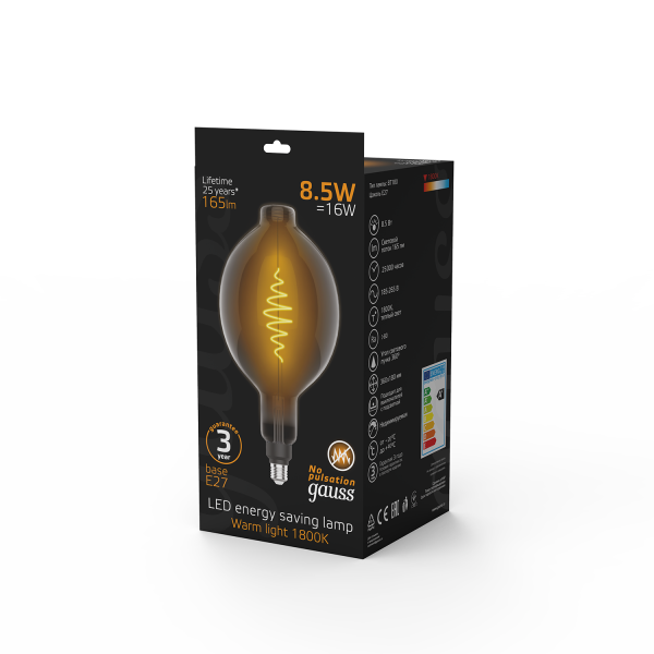 Купить Gauss Лампа Filament BT180 8.5W 165lm 1800К Е27 gray flexible LED 152802005