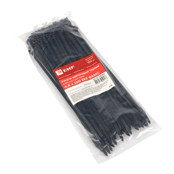 Купить EKF Basic Хомут нейлоновый черный (4,8х250) (100шт.)