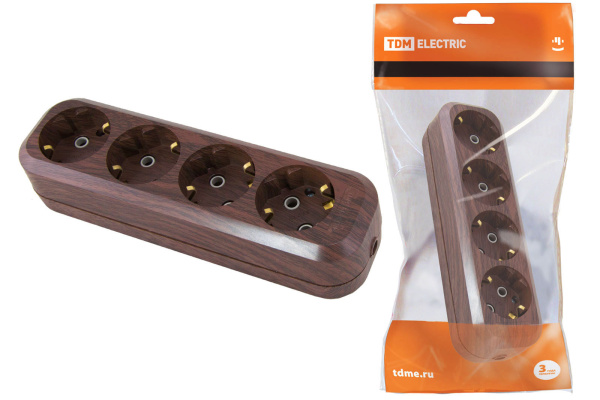 TDM Колодка розеточная 4 гнезда 2П+3 16А 250В "Эко" (бук) SQ1806-0065