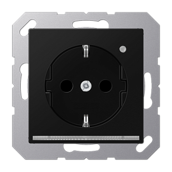 JUNG SCHUKO-розетка с ориентационной светодиодной подсветкой, со встроенным датчиком освещённости, с дополнительной защитой черный матовый A500 A1520-OSWMLNW