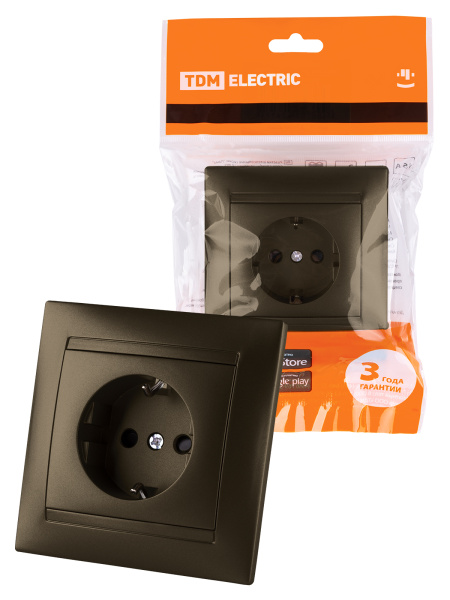 TDM Розетка 2П+З 16А 250В с защ. шт. бронза "Лама" SQ1815-0711