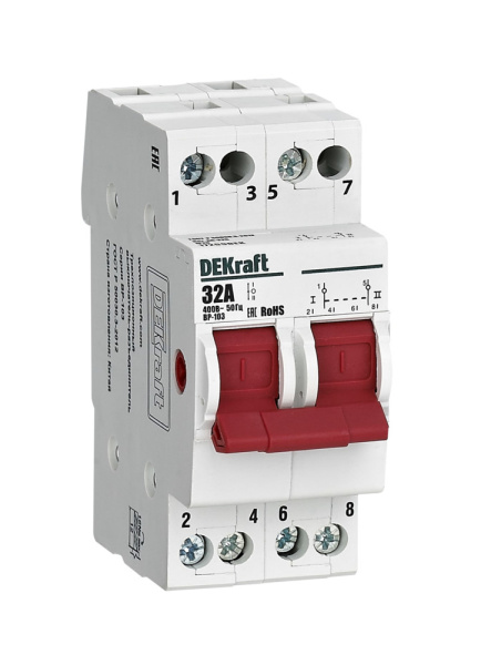 Dekraft Трехпозиционный выключатель-разъединитель 2P 32A ВР-103