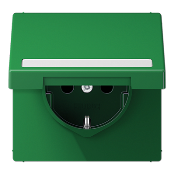 JUNG SCHUKO розетка с полем для надписи и крышкой, зелёный LS1520BFNAKLGN