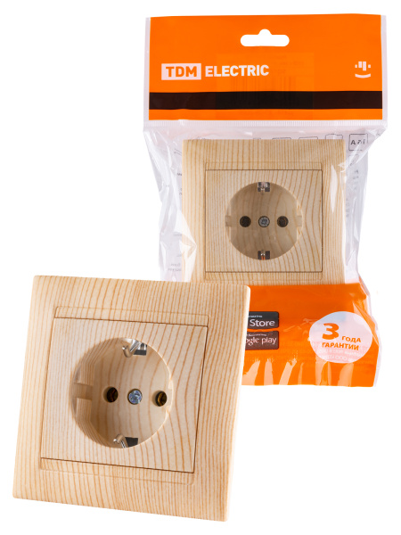 TDM Розетка 2П+З 16А 250В сосна "Лама" SQ1815-0323