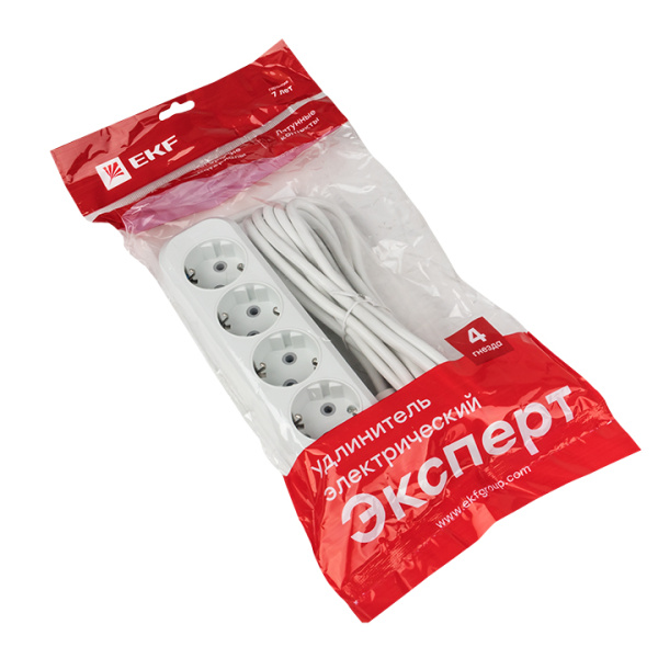 Купить EKF PROxima Удлинитель "Эксперт" 4 гнезда 5 метра 16А/3,5кВт с заземлением ПВС 3х1