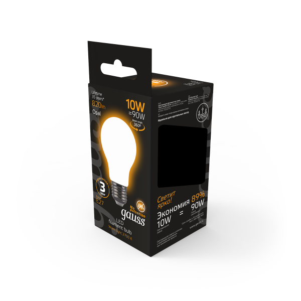 Купить Gauss Лампа Filament А60 10W 820lm 2700К Е27 milky LED 102202110