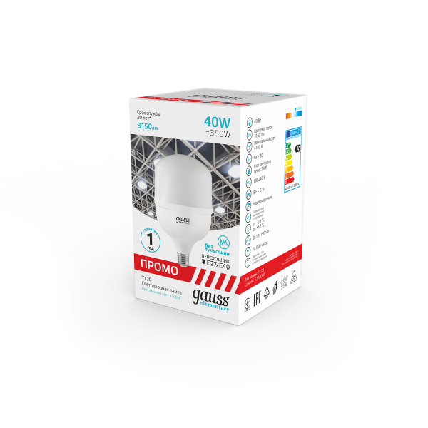 Купить Gauss Лампа Elementary T120 40W 3150lm 4100K E27/E40 Promo LED 60424