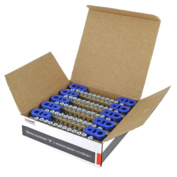 Купить EKF PROxima Шина "0" N (8х12мм) 12 отверстий латунь 2 синих угловых изолятора