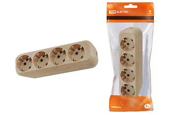 TDM Колодка розеточная 4 гнезда 2П+3 16А 250В "Эко" (сосна) SQ1806-0051