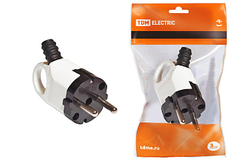 TDM Вилка угловая с ушком с/з белая 16А 250В SQ1806-0005