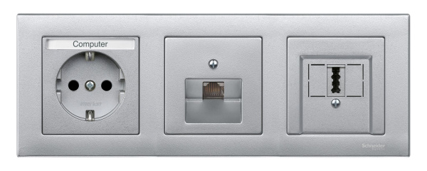 Купить SE Merten SM Алюминий Накладка розетки ТЛФ/комп 1-ой наклонной MTN298360