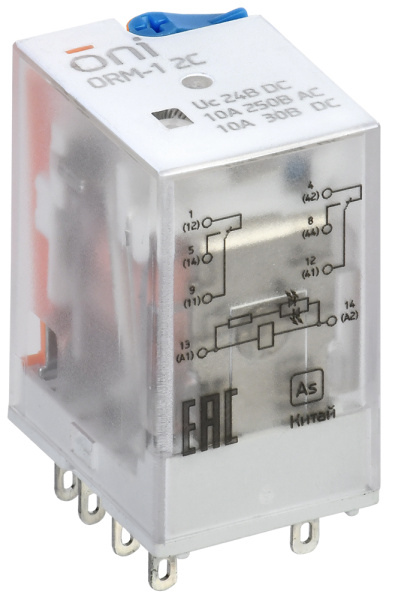 IEK ONI Реле интерфейсное ORM-1 2C 24В DC с LED и тест. кнопкой