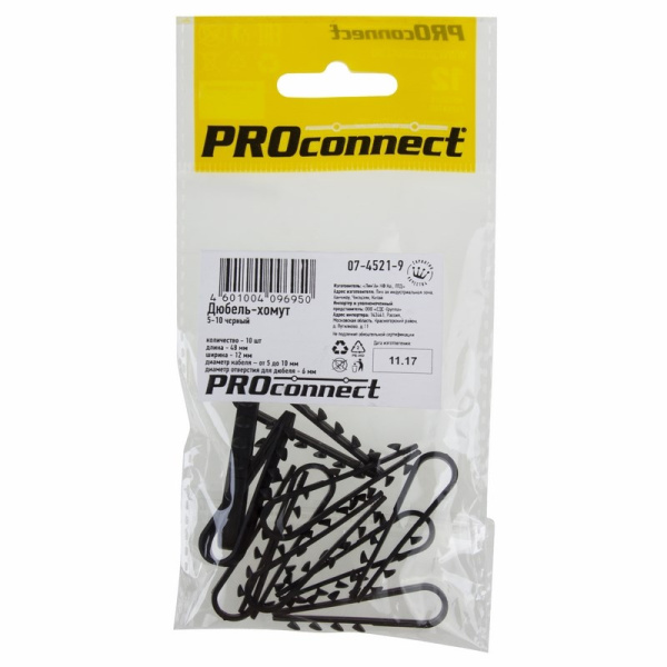 PROconnect Дюбель-хомут 5-10, черный, 10 шт. 07-4521-9 PROconnect Дюбель-хомут 5-10, черный, 10 шт. 07-4521-9