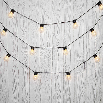 NEON-NIGHT Лофт-гирлянда светодиодная 5 м, черный ПВХ, 20 LED, теплое белое свечение 303-066
