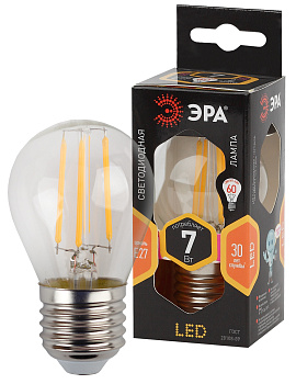 ЭРА F-LED P45-7W-827-E27 (филамент, шар, 7Вт, тепл, E27)
