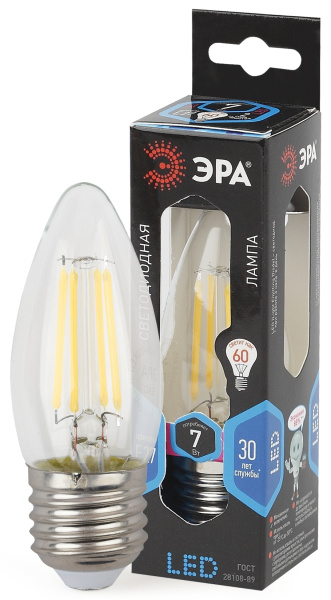 ЭРА F-LED B35-7W-840-E27 (филамент, свеча, 7Вт, нейтр, E27)