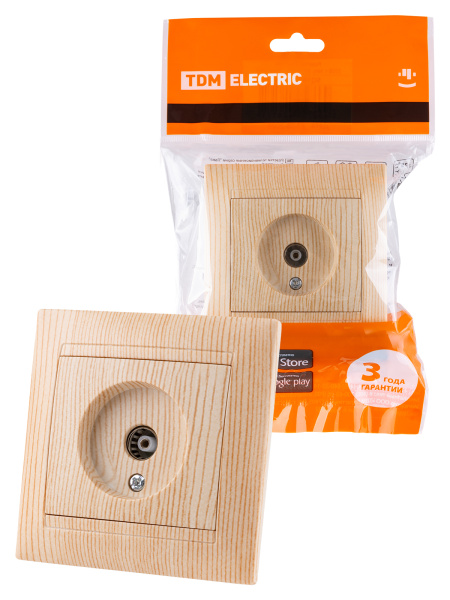 TDM Розетка телевизионная простая (0-2400МГц, "мама") сосна "Лама" SQ1815-0317