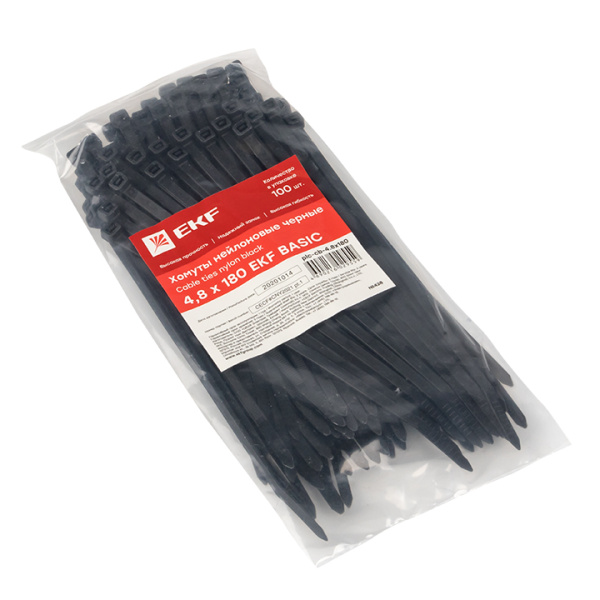 Купить EKF Basic Хомут нейлоновый черный (4,8х180) (100шт.)