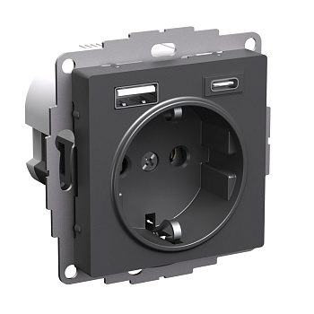 Systeme Electric AtlasDesign Базальт Розетка 16А с 2 USB A+C, 5В/2,4А/3,0А, 2х5В/1,5А, механизм