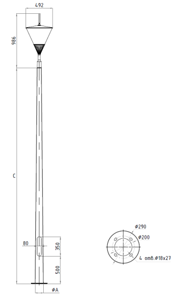 Купить APEX LED 40W RW 830 RAL9005 POLE 4M (в комплекте ЗДФ)