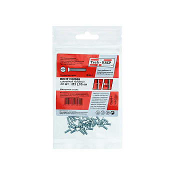 Tech-Krep Винт DIN965 с потайной головкой оцинк. М3х10 (30 шт) - пакет 126584