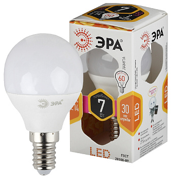 ЭРА LED P45-7W-827-E14 (диод, шар, 7Вт, тепл, E14)