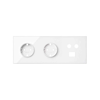 Simon 100 Белый глянец Кит 3 поста, фронт. Накладка на 2 розетки Schuko + 1 розетку TV + 1 розетку RJ45 10020303-130