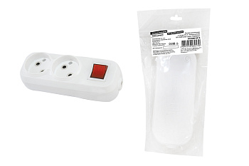 TDM Колодка розеточная 2 гнезда 2П+3 c выключателем 16А 250В белая серии "Народная" SQ1806-0415