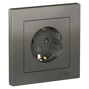 Systeme Electric AtlasDesign Сталь Розетка с/з со шторками, 16А, в сборе
