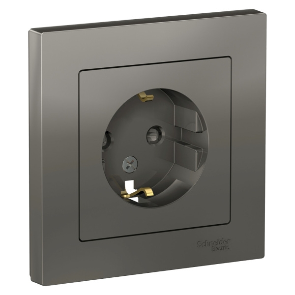 Systeme Electric AtlasDesign Сталь Розетка с/з со шторками, 16А, в сборе