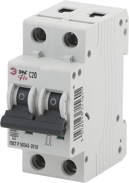 ЭРА NO-902-245 Pro Автоматический выключатель ВА47-63 2Р 20А 6 кА кривая С (6/90/1890)