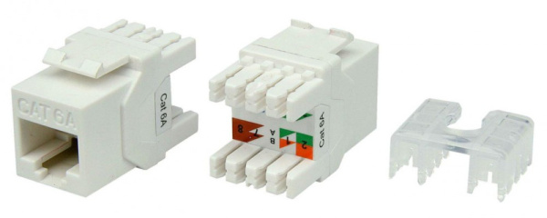 Hyperline KJ8-8P8C-C6A-180-WH Вставка Keystone Jack RJ-45(8P8C), категория 6a (10G), тип 180 градусов, белая 426187