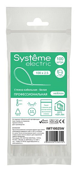 Systeme Electric Стяжка кабельная 100х2.5 Белая (100шт)