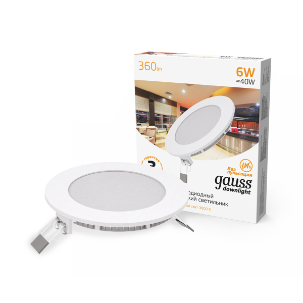 Купить Gauss Светильник Slim круг 6W 360lm 3000K 180-265V IP20 монтаж Ø105 120*22 LED 939111106