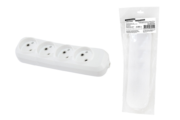 TDM Колодка розеточная 4 гнезда 2П б/з 10А 250В белая серии "Народная" SQ1806-0419