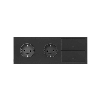 Simon 100 Черный матовый Кит 3 поста, фронт. Накладка на 2 розетки Schuko + 2 клавиши выключателей 10020310-238