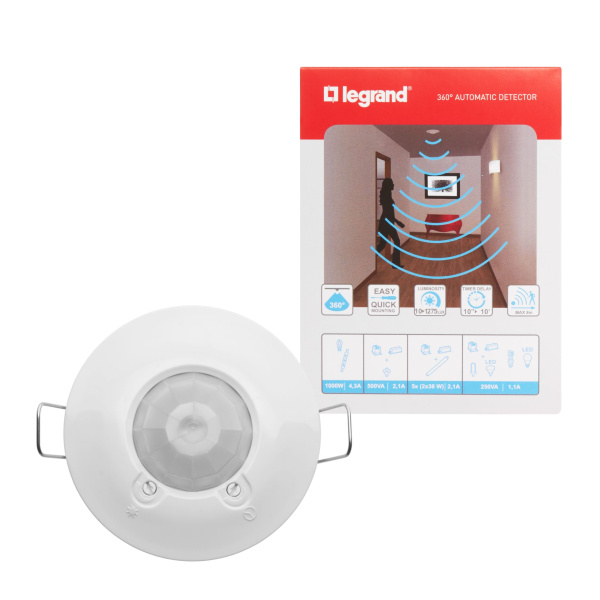 Купить Legrand Lighting Management Датчик движения PIR потолочный 360°, блистер 048944
