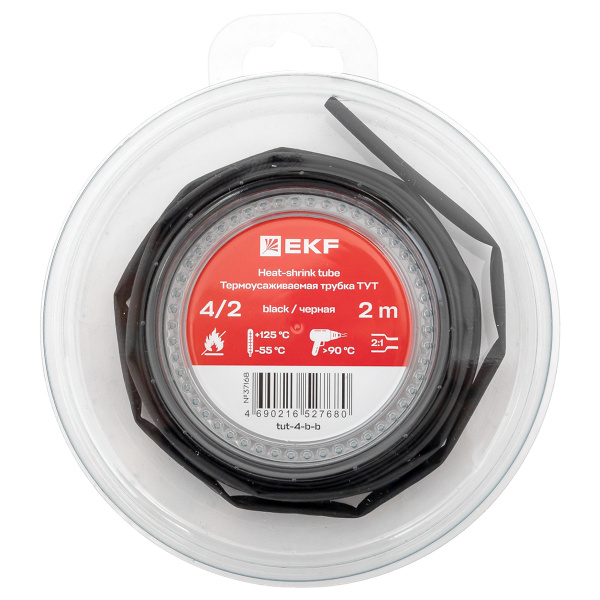 EKF Термоусаживаемая трубка ТУТ нг 4/2 черная ролик 2 м