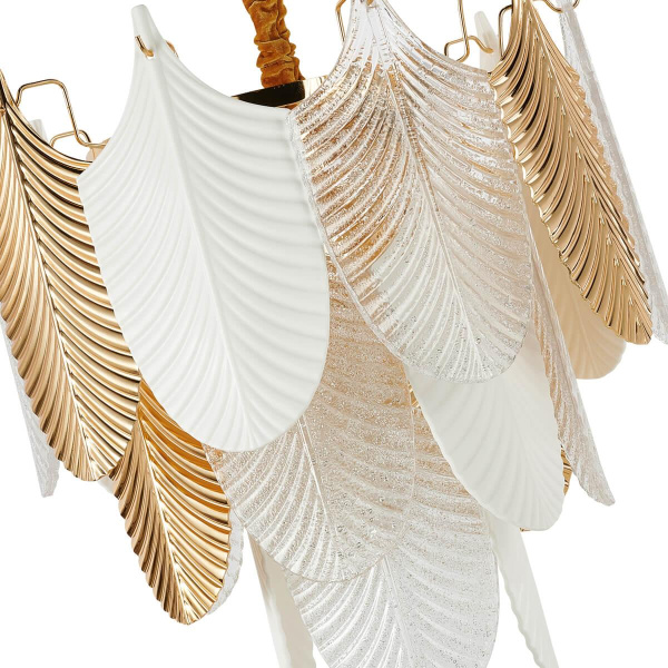 Купить Favourite 2619-12P подвесная люстра Каркас золотого цвета, декоративные элементы из белого фарфора, полупрозрачного стекла и золотого металла