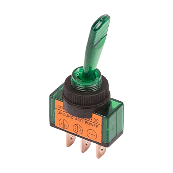 Тумблер 12V 20А (3c) ON-OFF однополюсный с зеленой подсветкой Rexant 36-4373
