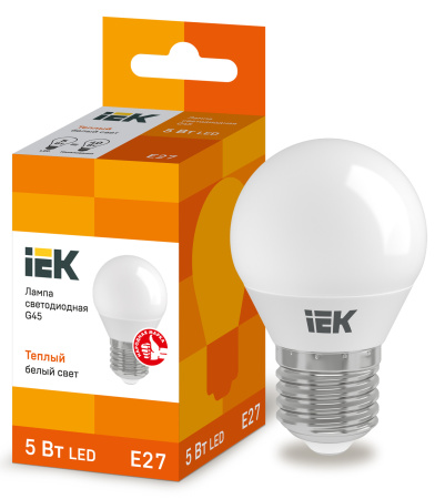 IEK Лампа светодиодная ECO G45 шар 5Вт 230В 3000К E27 LLE-G45-5-230-30-E27