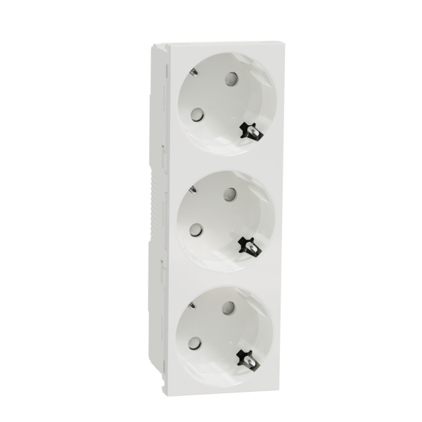 SE Unica Modular Розетка 3х(2К+З) 45гр, шторки, безвинтовые клеммы белая NU307618
