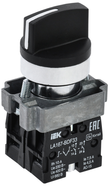 IEK Переключатель LA167-BDF33 3 положения 2з черный