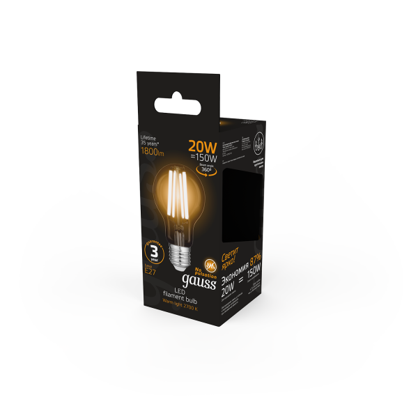 Купить Gauss Лампа Filament А60 20W 1800lm 2700К Е27 LED 102902120