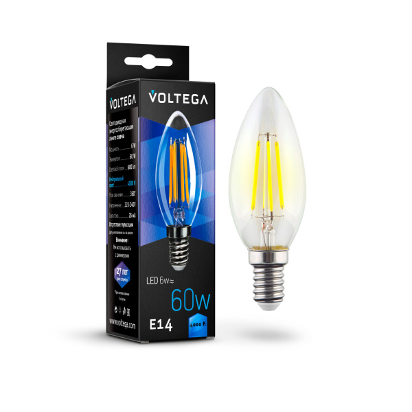 Voltega VG10-C1E14cold6W-F Свеча  Е14 4000К 6W 7020