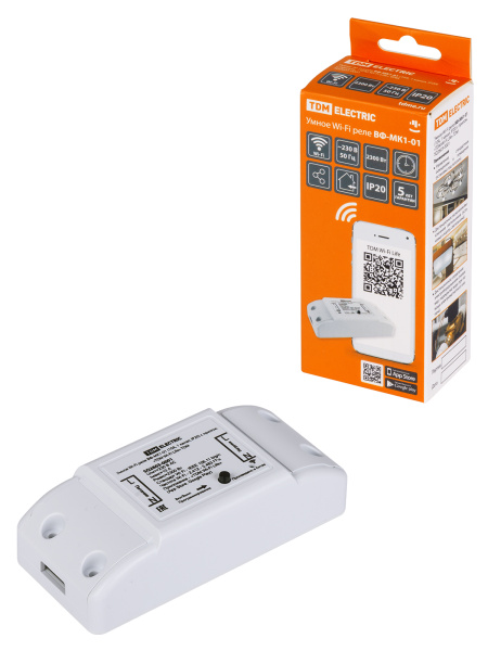 TDM Умное Wi-Fi реле ВФ-МК1-01 (10А, 1 канал, IP20) с прилож. " Wi-Fi Life" SQ2603-0001